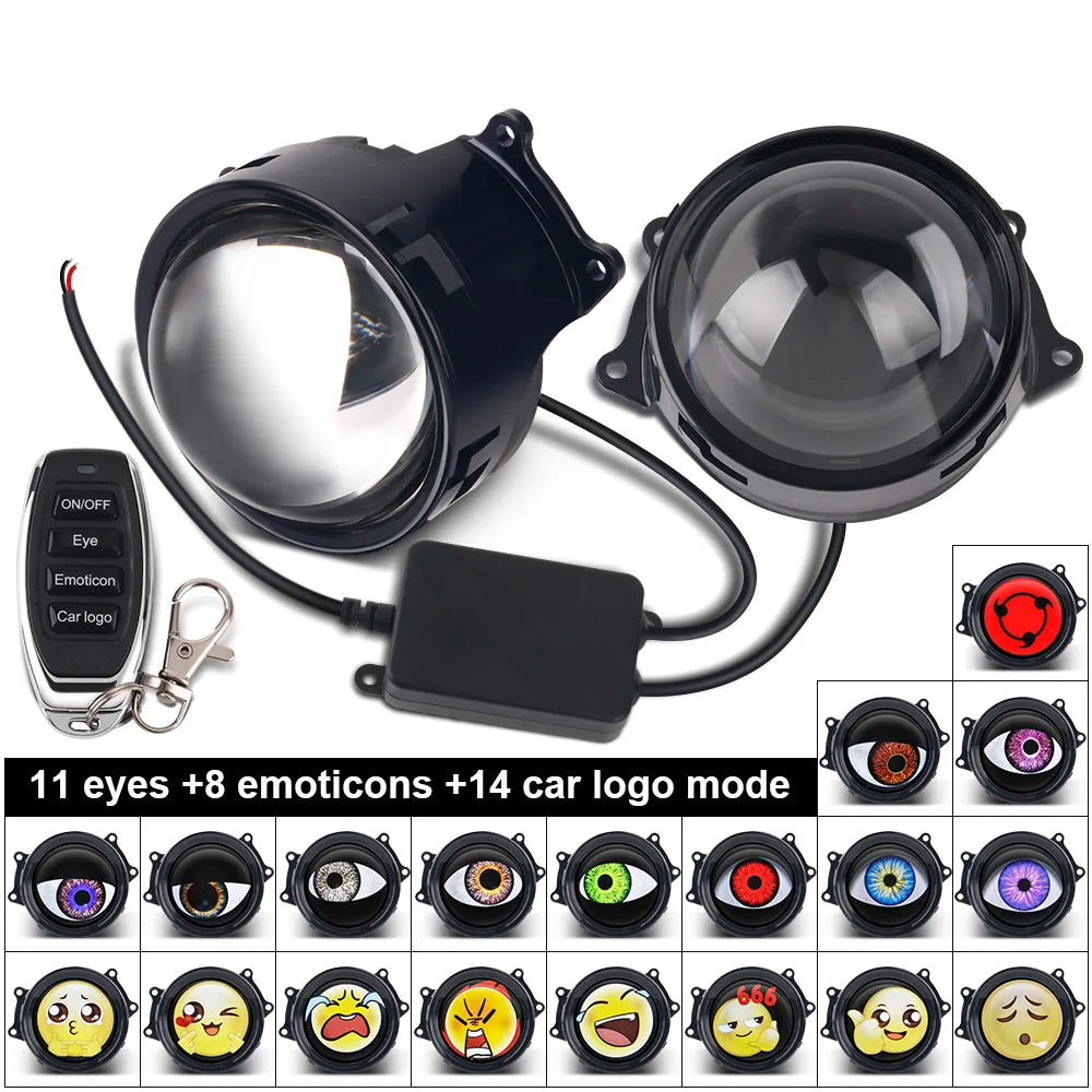 Devil's Eye Dynamic Car Headlight Auto Accessories 3-inch Front Lighting Decoration Retrofit Kits With Remote Control 33Mode 12V