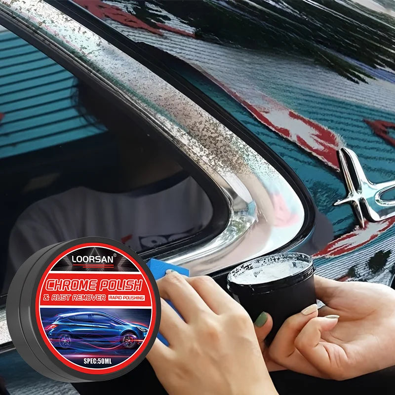 Loorsan Car Chrome Polish & Rust Remover Paste For Door Handle Trim Headlight Bumper Restoration 50ML
