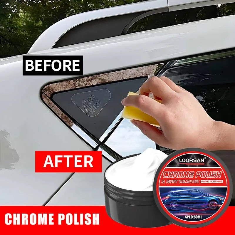 Loorsan Car Chrome Polish & Rust Remover Paste For Door Handle Trim Headlight Bumper Restoration 50ML