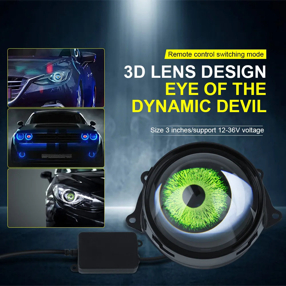 Devil's Eye Dynamic Car Headlight Auto Accessories 3-inch Front Lighting Decoration Retrofit Kits With Remote Control 33Mode 12V