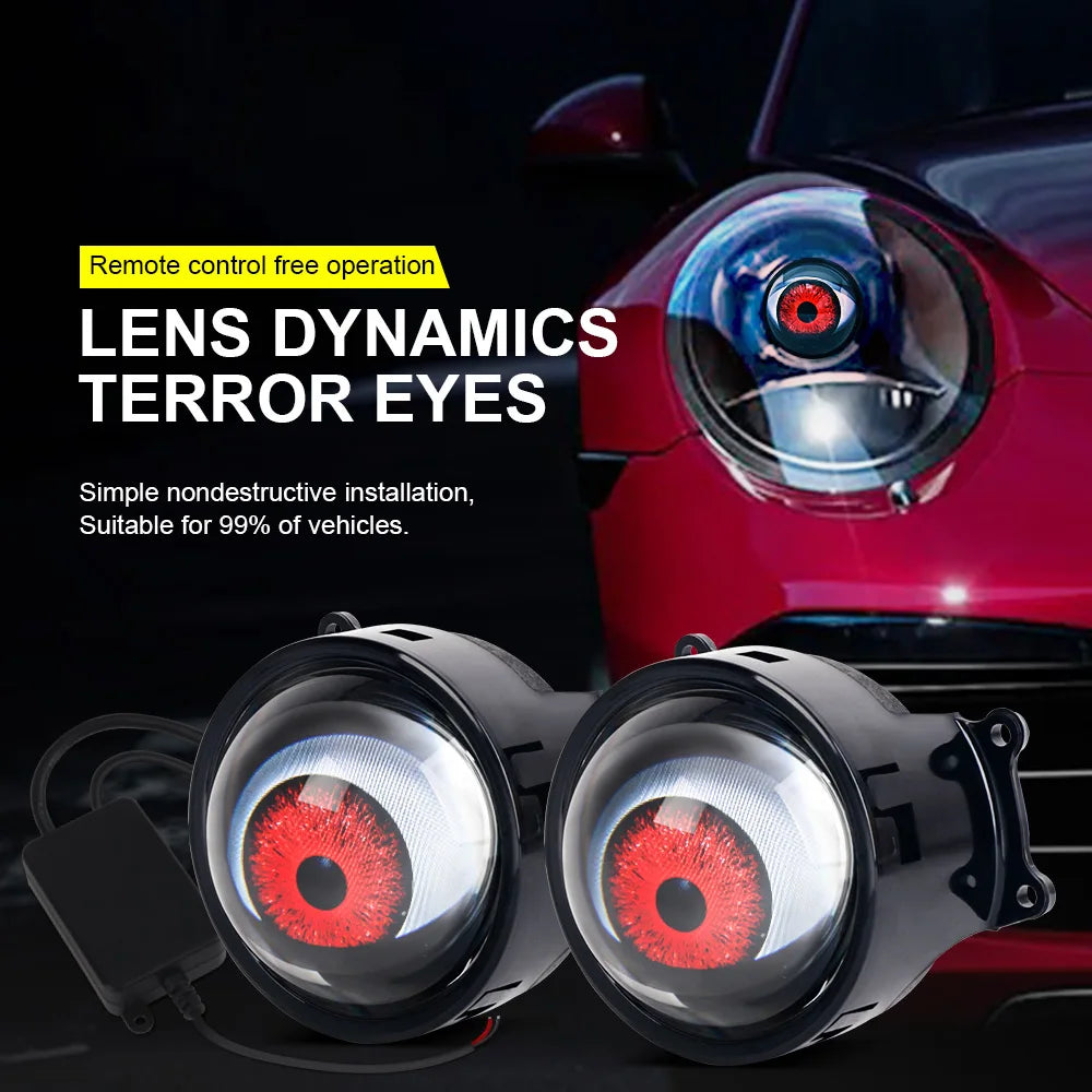 Devil's Eye Dynamic Car Headlight Auto Accessories 3-inch Front Lighting Decoration Retrofit Kits With Remote Control 33Mode 12V
