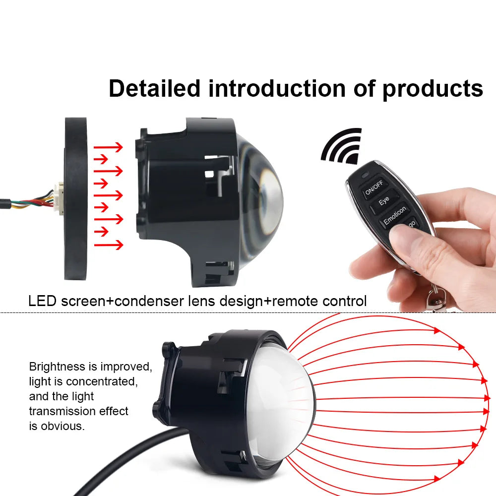 Devil's Eye Dynamic Car Headlight Auto Accessories 3-inch Front Lighting Decoration Retrofit Kits With Remote Control 33Mode 12V